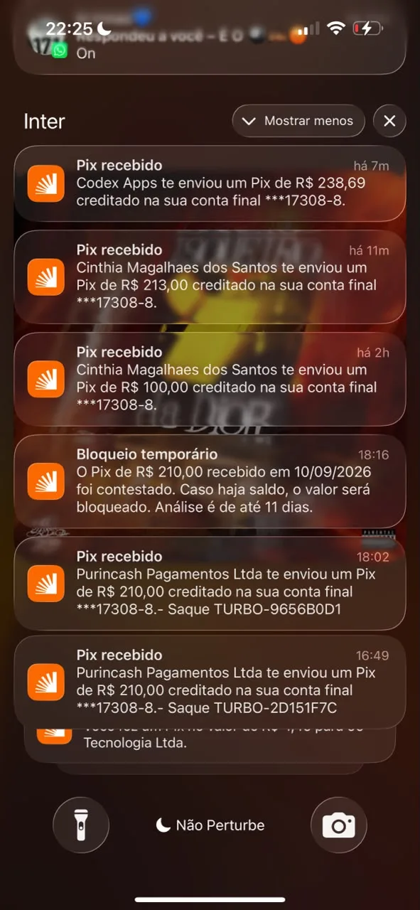 Captura de tela com notificações Pix — imagem 2