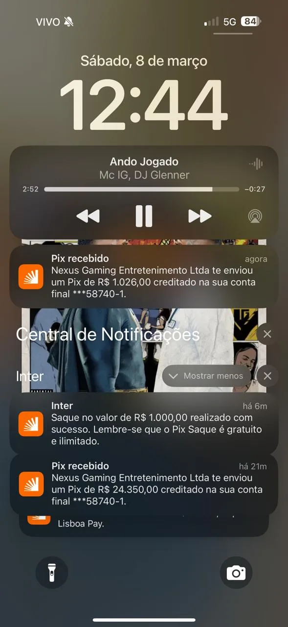 Captura de tela com notificações Pix — imagem 3